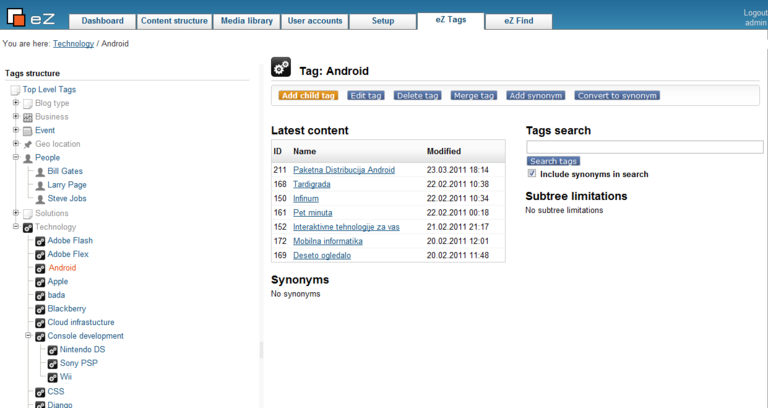 eZ Tags admin interface
