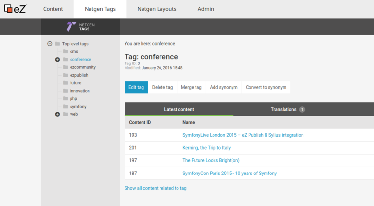Netgen Tags Admin and eZ Admin UI