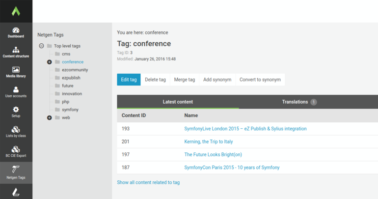 Netgen tags Admin and Netgen Admin UI