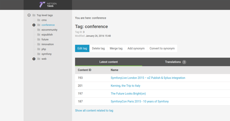 Netgen Tags admin standalone