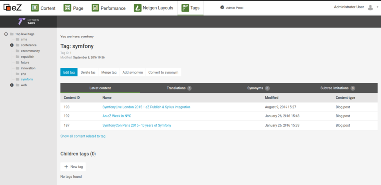 New Tags admin interface