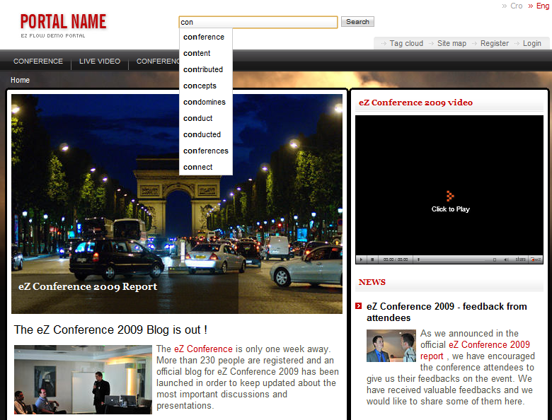 Netgen Suggest extension on top of ezwebin demo site