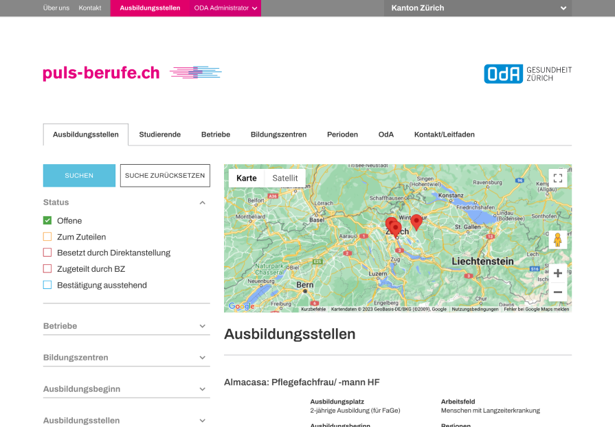 Höhere Fachschule Pflege and OdA Gesundheit Zürich Job Portal